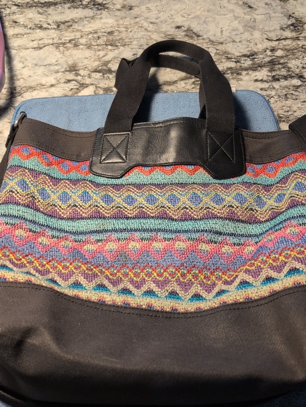 Toms Multicolor Knit Tote with Black Trim and Handles